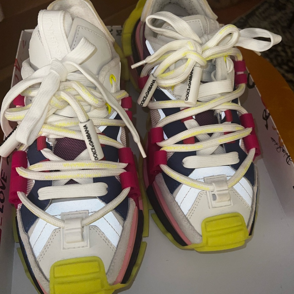 Dolce & Gabbana White and Yellow Sneakers